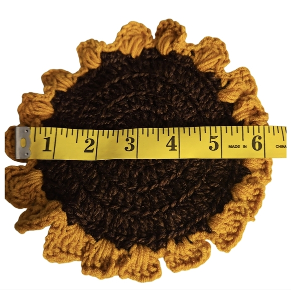 Hand Crafted Floral Coaster 2pc Set Sunflower Mug Rug Home Decor Faux Flower Mat - Picture 11 of 17